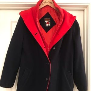Authentic mackintosh vestcoat. No flaws. Navy/red.